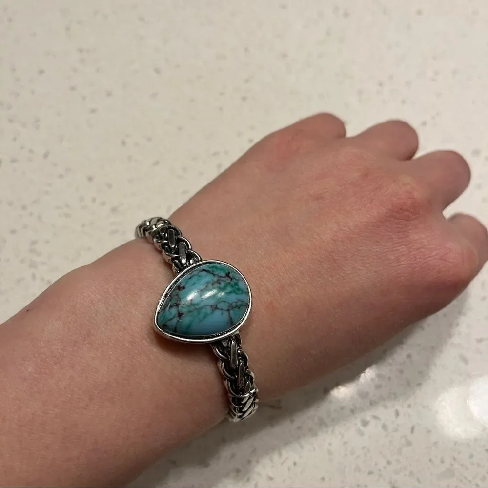 Retro Vintage Western Cowgirl Style Fake Turquoise Stone Cuff Bangle Bracelet‎